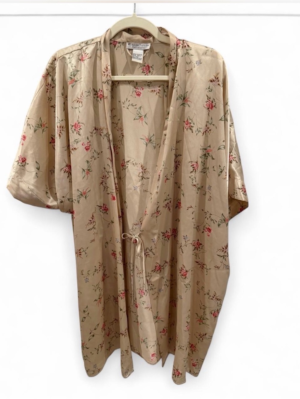 Morgan Taylor Beige Floral Tie-Front Kimono